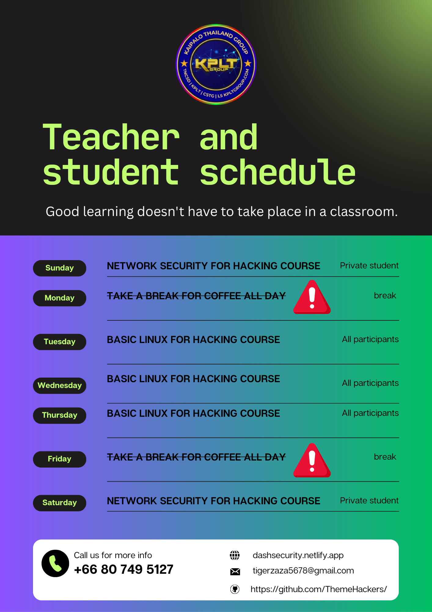 Cybersecurity Course Schedule